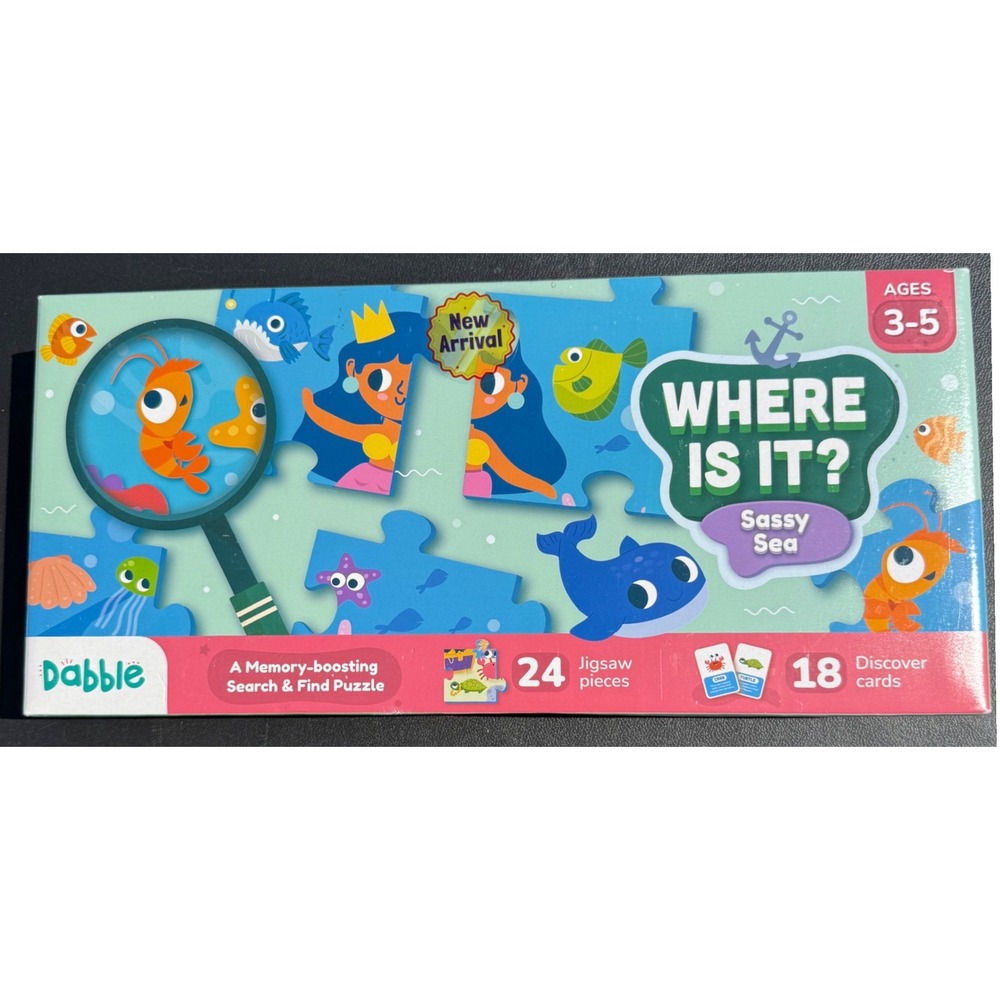 Dabble Jigsaw Puzzle Search And Find Sassy Sea 24 Piece‎ Ages 3-5 Blue